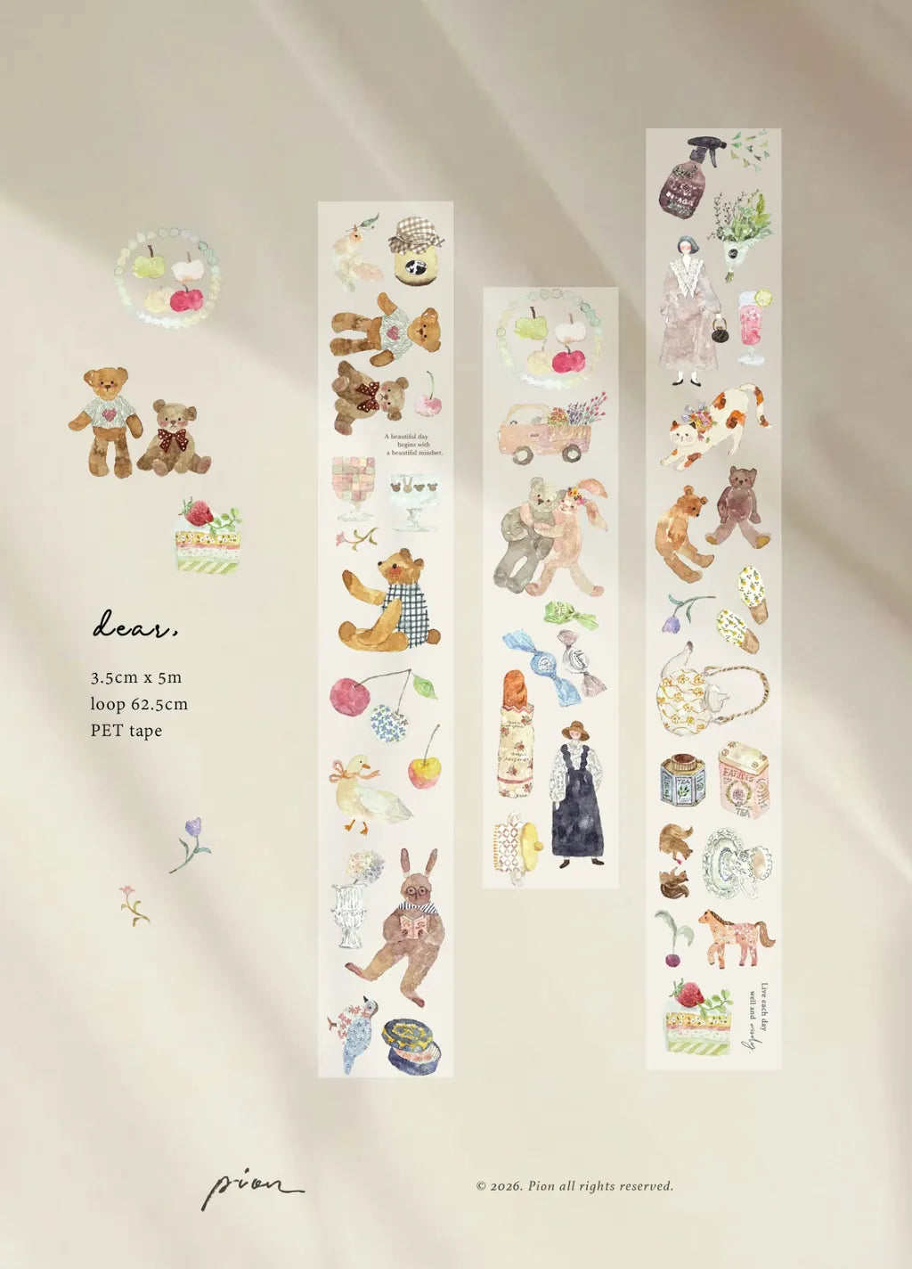 PION Kiss-Cut PET Tape Stickers – Dear (3.5 cm x 62.5 cm)