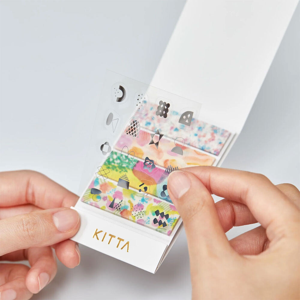 King Jim KITTA Collage Washi Tape & Foil Sticker Set - Watercolor (Silver Foil)