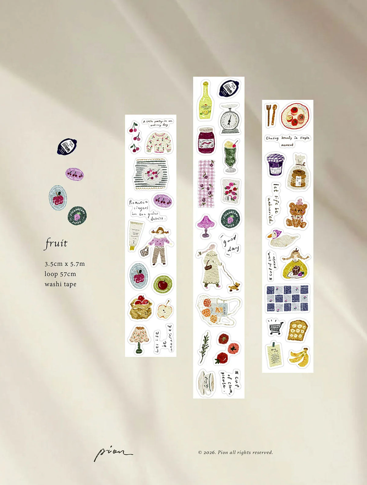 PION Kiss-Cut Washi Tape Stickers – Fruit (3.5 cm x 57 cm)