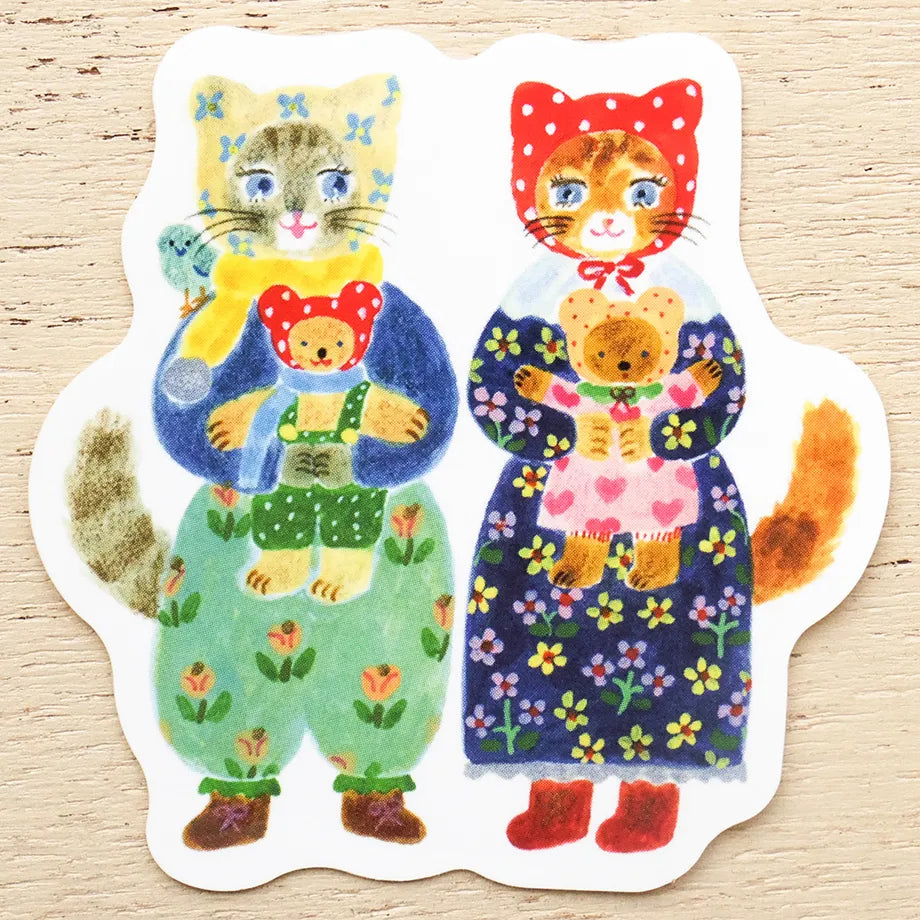 Cozyca x Aiko Fukawa Waterproof Sticker - Cat Hugs