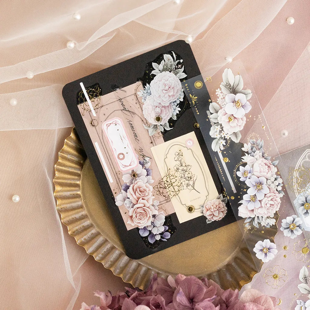 Loi Design Clear Gold Foil PET Tape – Stars and Flowers (5 cm x 90 cm)