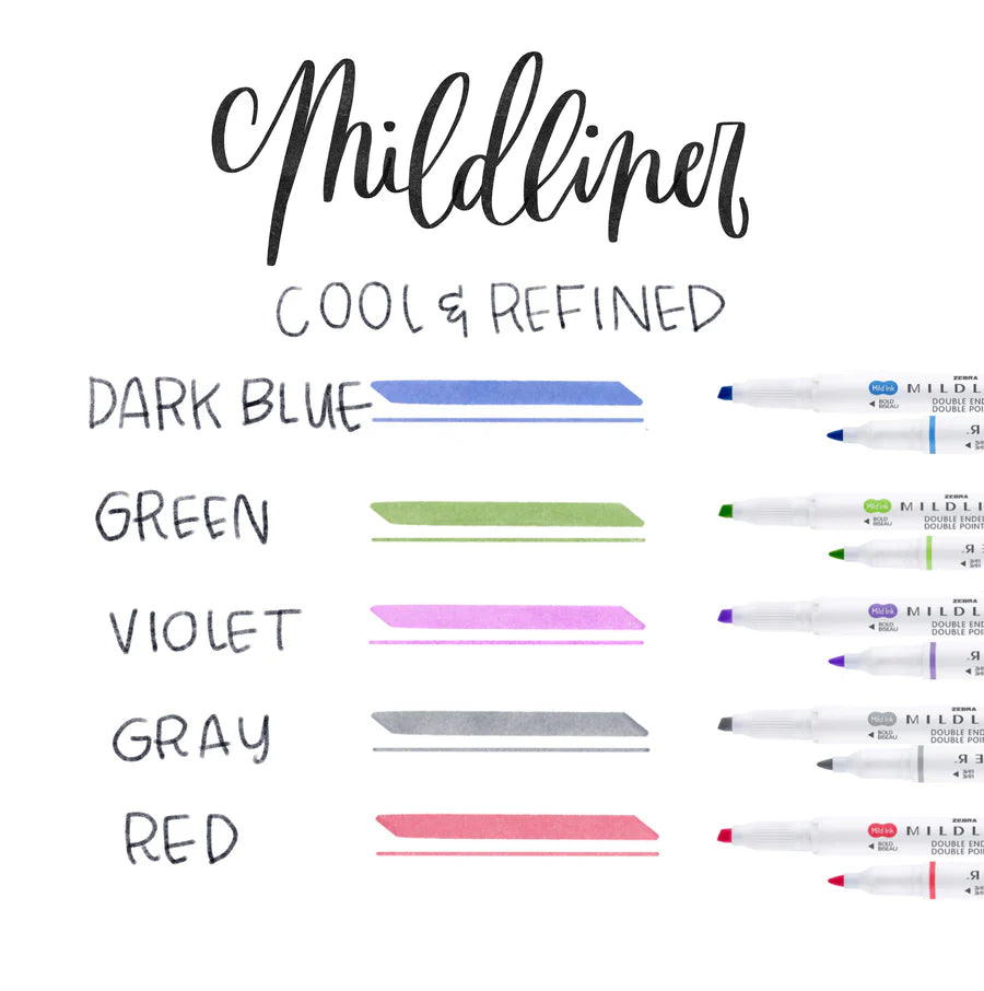 Zebra Mildliner Double-Ended Highlighter - Cool Set (5 pcs)