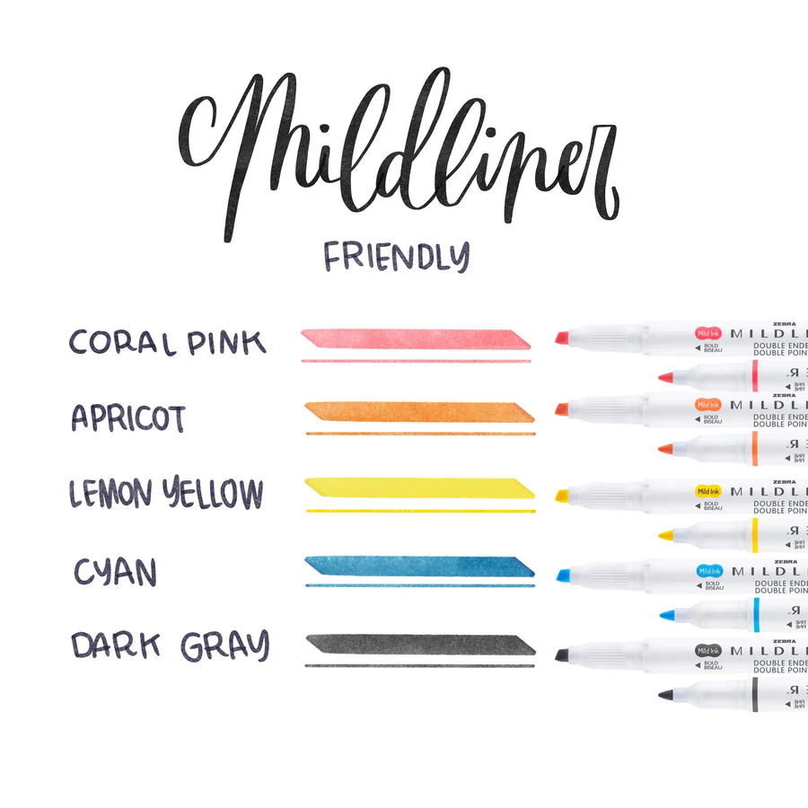 Zebra Mildliner Double-Ended Highlighter - Friendly Set (5 pcs)