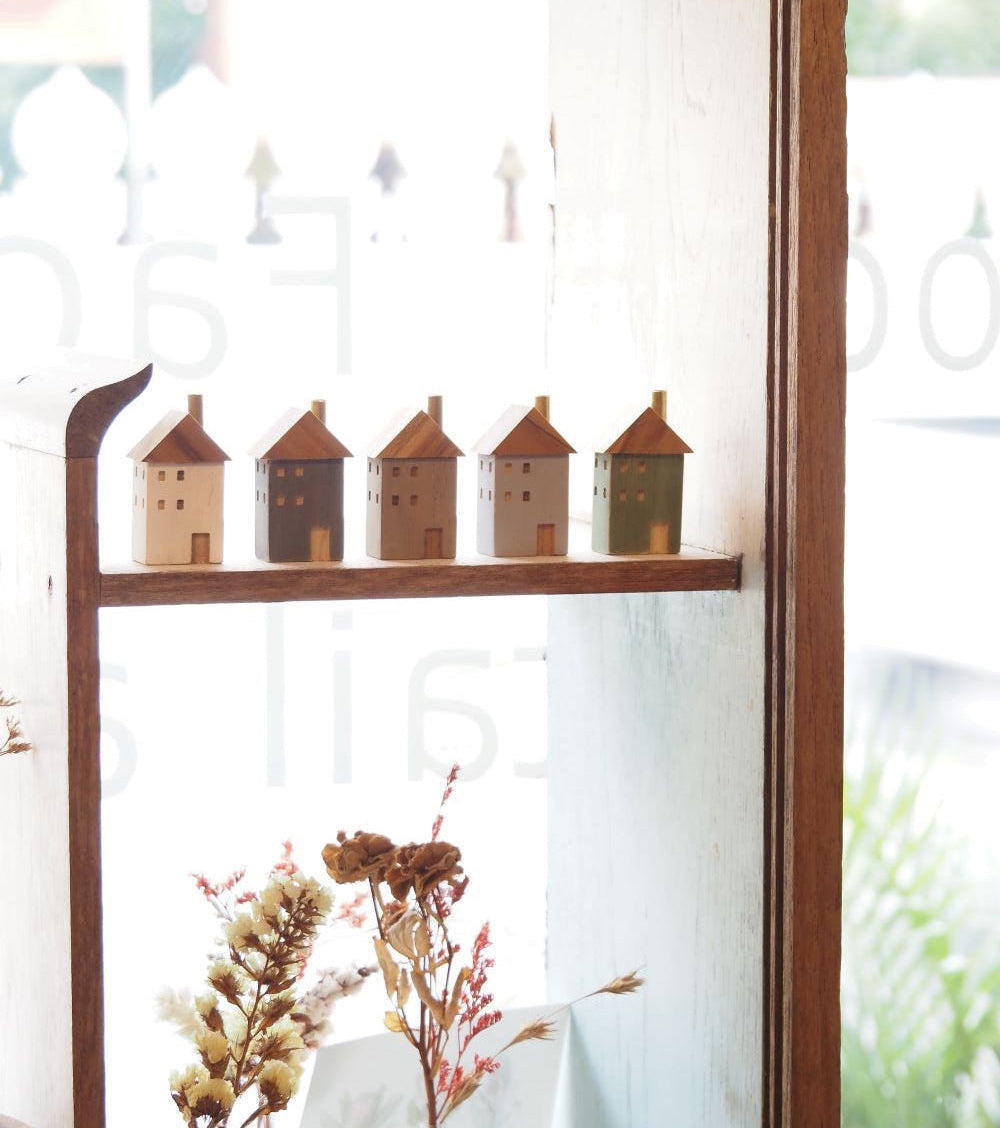 Mini Hand-Carved Wooden House Ornament (5 Colors)