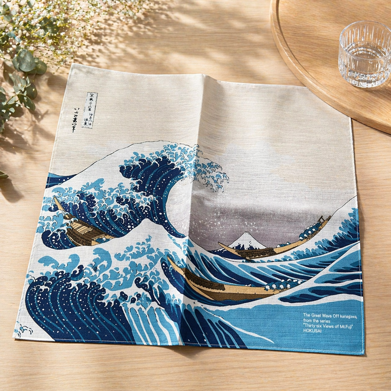 Yamada Seni Ukiyo-e Cotton Furoshiki / Handkerchief - The Great Wave off Kanagawa (2 Sizes)