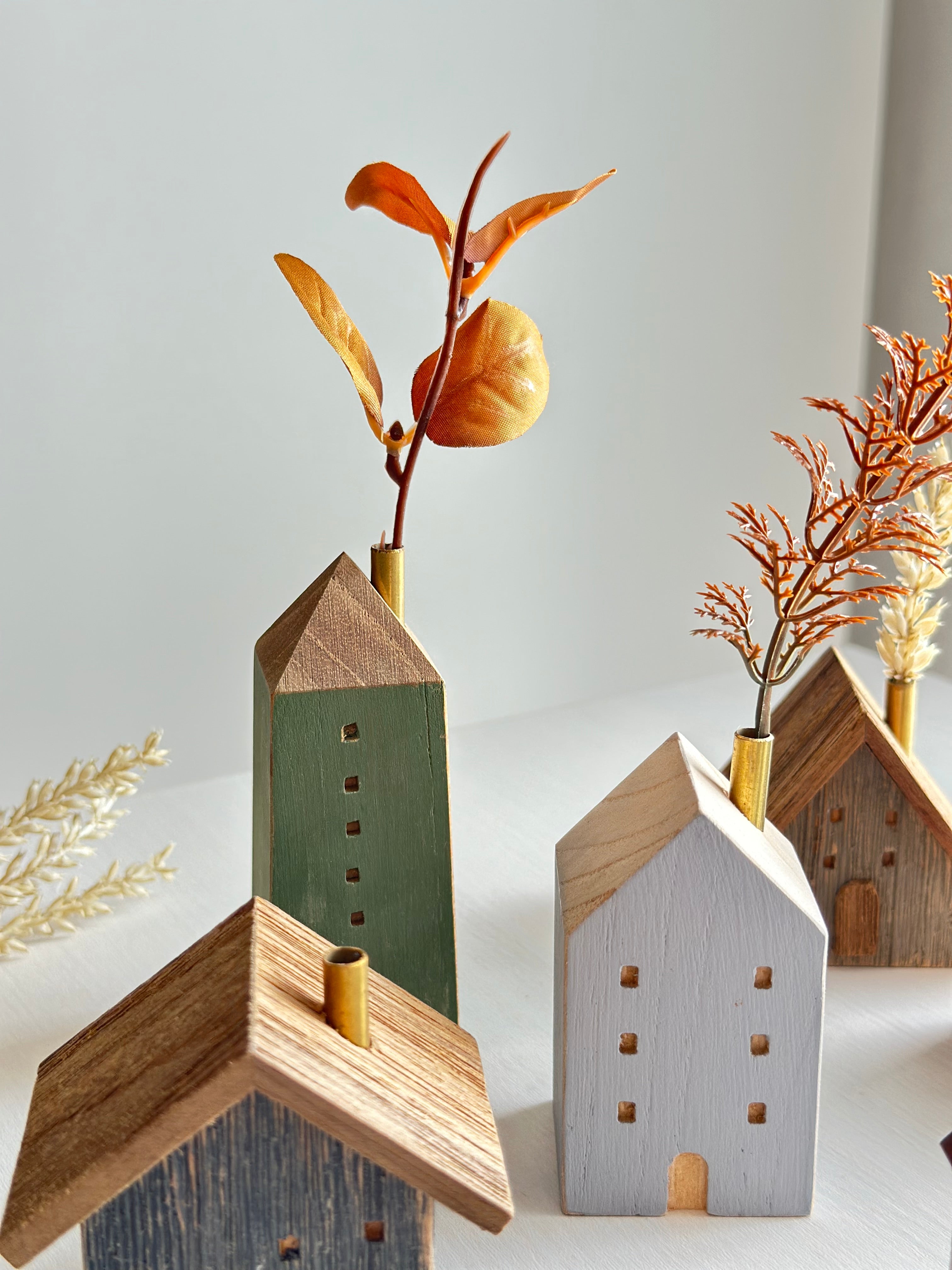 Tall Wooden House Ornament (4 Colors)