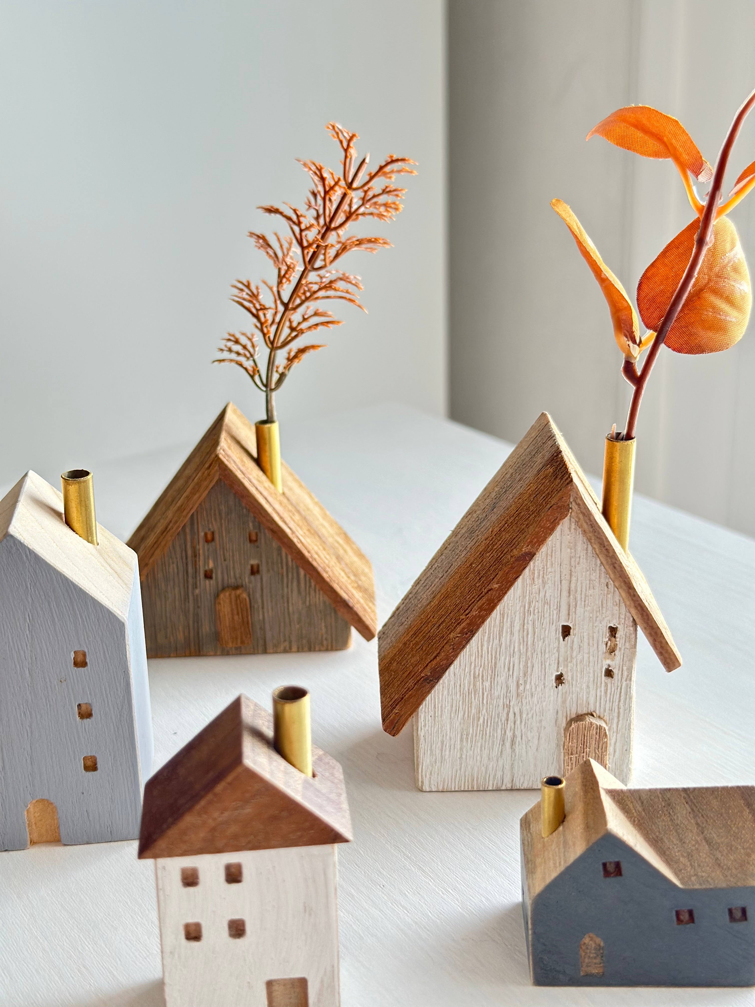 Asymmetrical Wooden House Ornament (5 Colors)