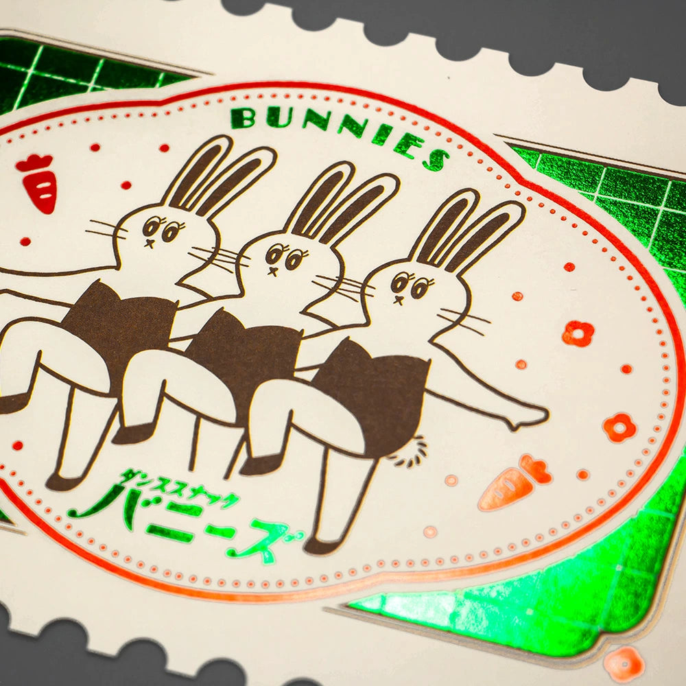 ROKKAKU x ob1toy Stamp-Shaped Foil Postcard - Bunnies