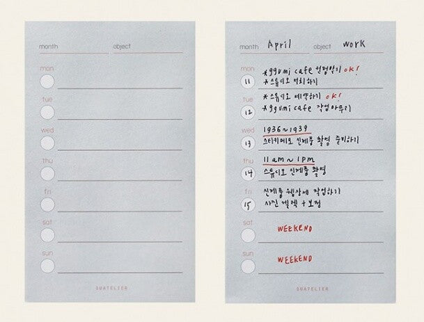 Suatelier Sticky Notes - Weekly Plan 1938