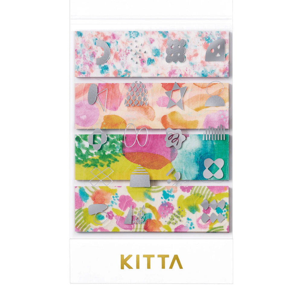 King Jim KITTA Collage Washi Tape & Foil Sticker Set - Watercolor (Silver Foil)