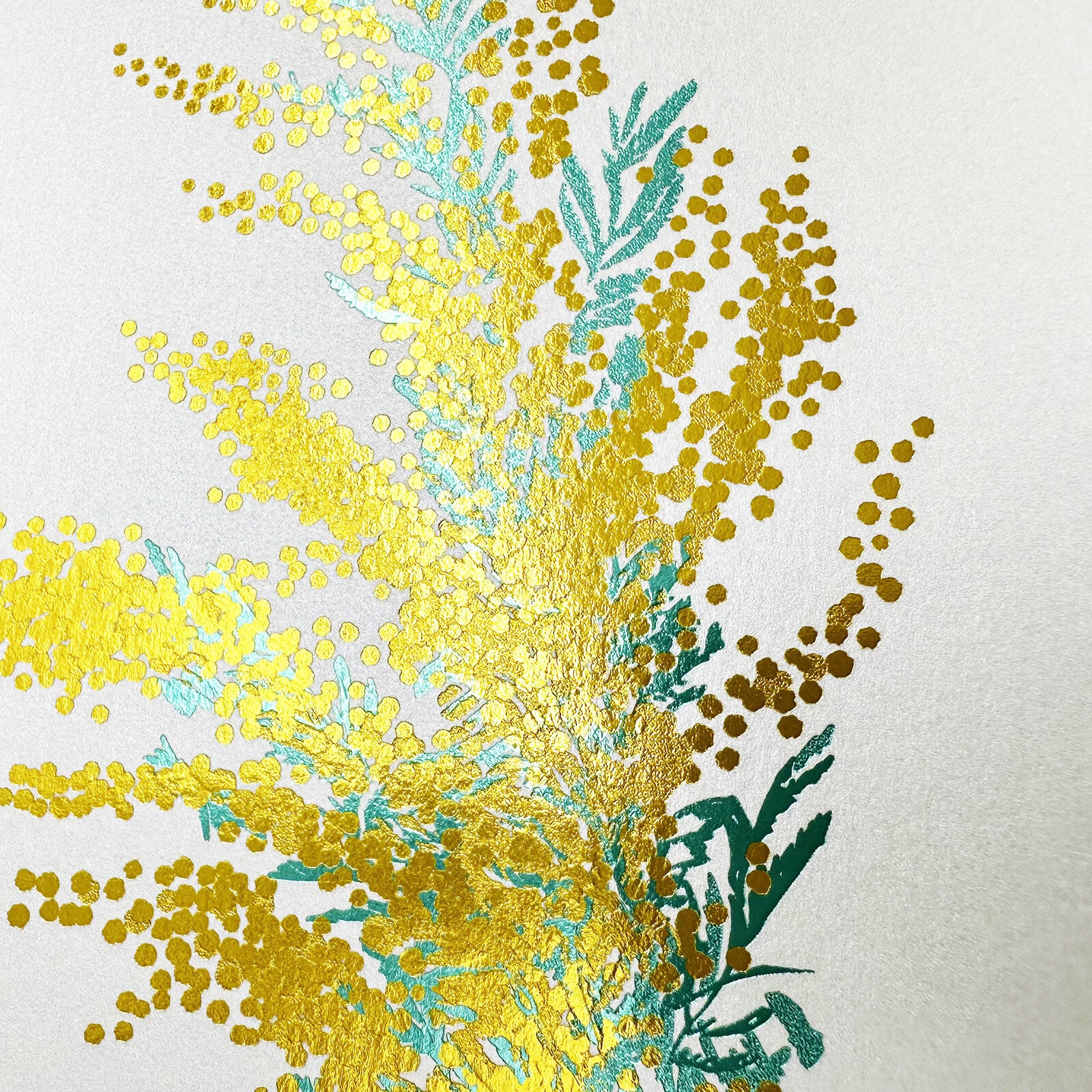 ROKKAKU Hakuoshi Foil-Stamped Botanical Postcard - Mimosa
