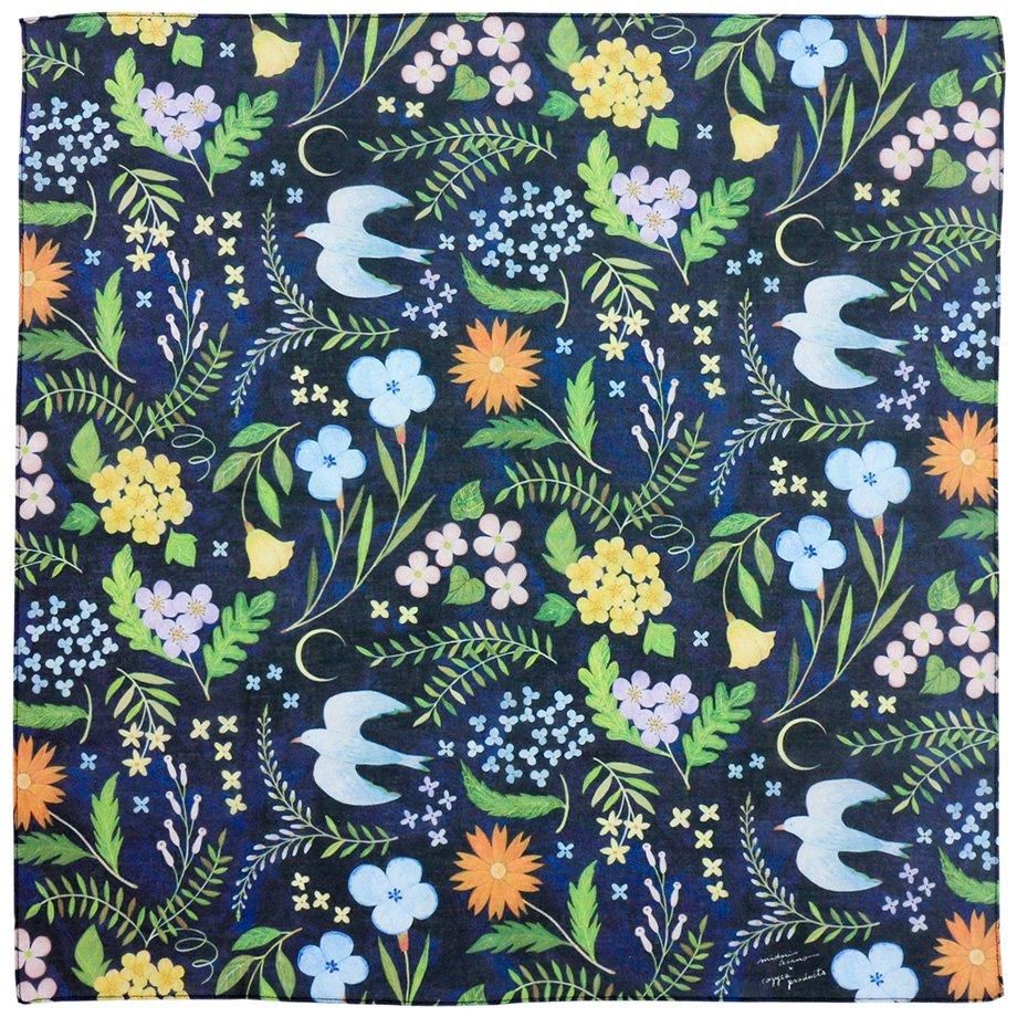 Cozyca x Midori Asano Large Handkerchief - Flowers, Birds, Wind & Moon