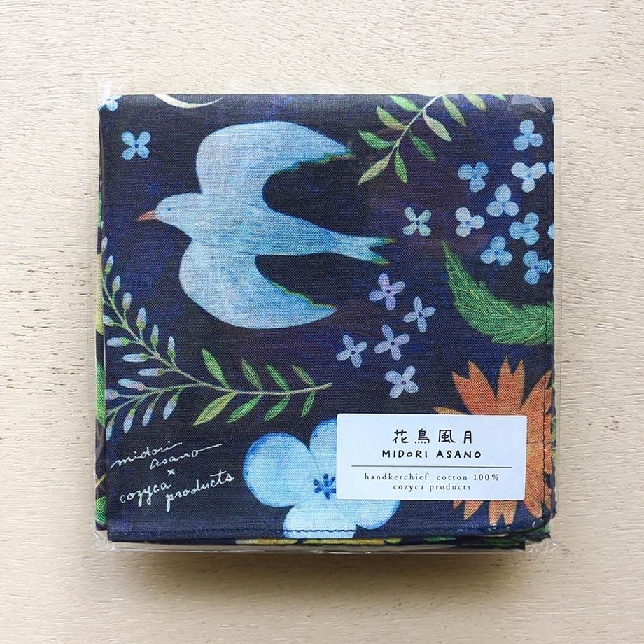 Cozyca x Midori Asano Large Handkerchief - Flowers, Birds, Wind & Moon