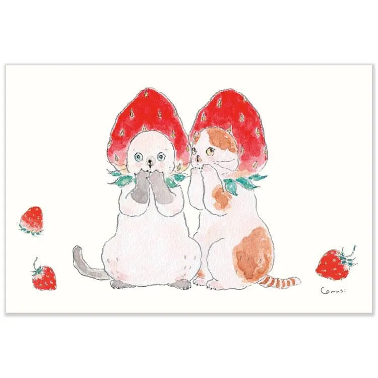 Tocorocomugi Postcard - Strawberry Kittens