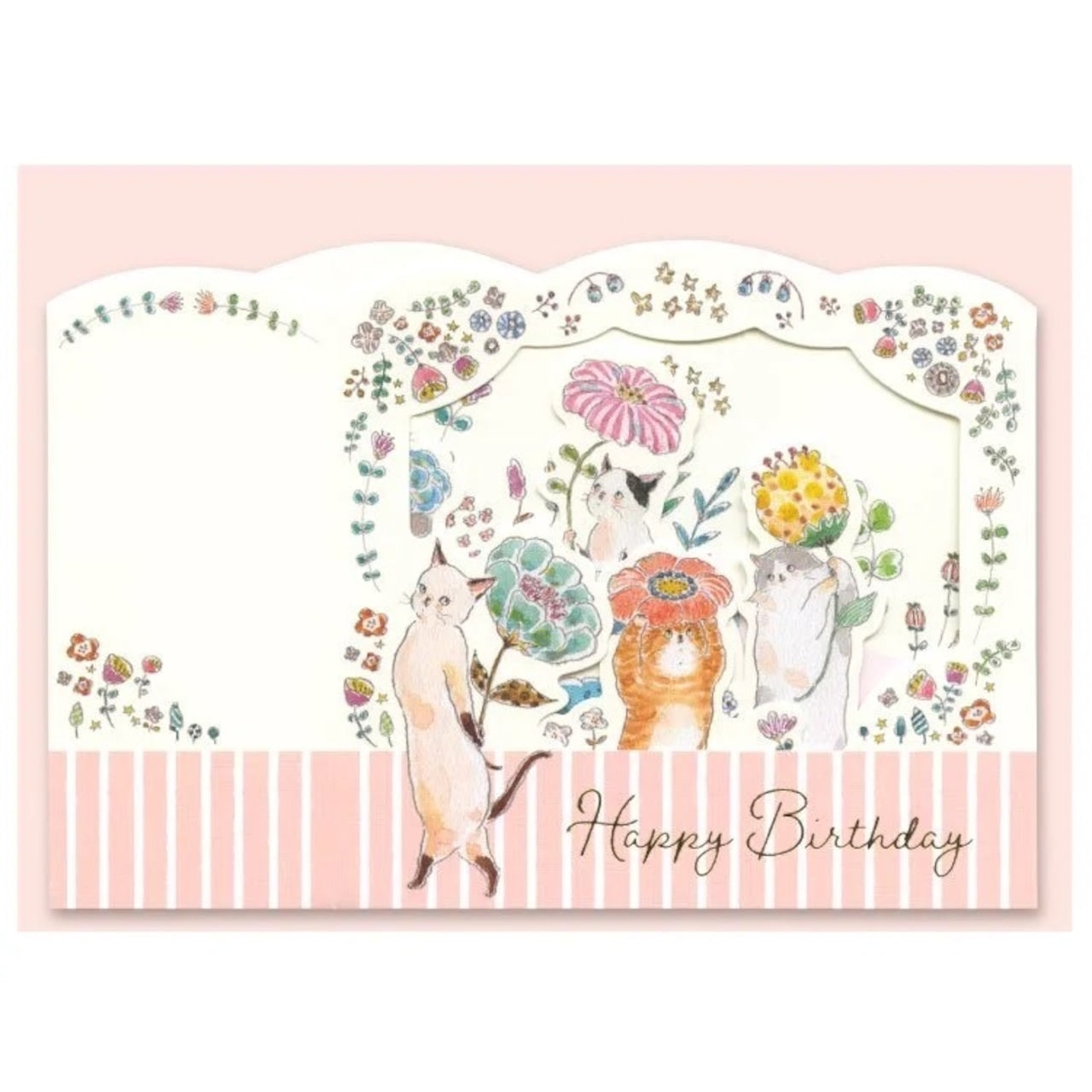 Tocorocomugi Gold Foil Pop-up Birthday Box Card- Flower Cats