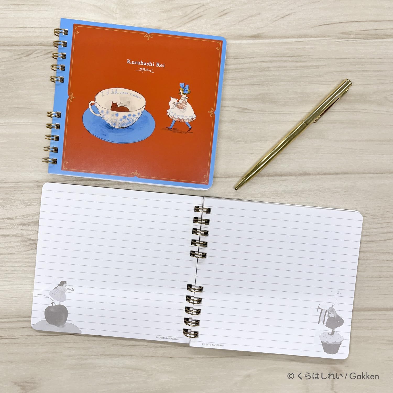 Kurahashi Rei Square Ring Notebook (Lined Pages) - Tea Time