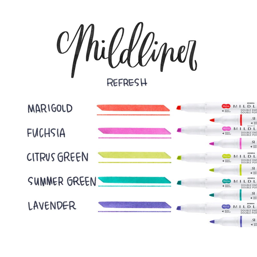 Zebra Mildliner Double-Ended Highlighter - Refresh Set (5 pcs)