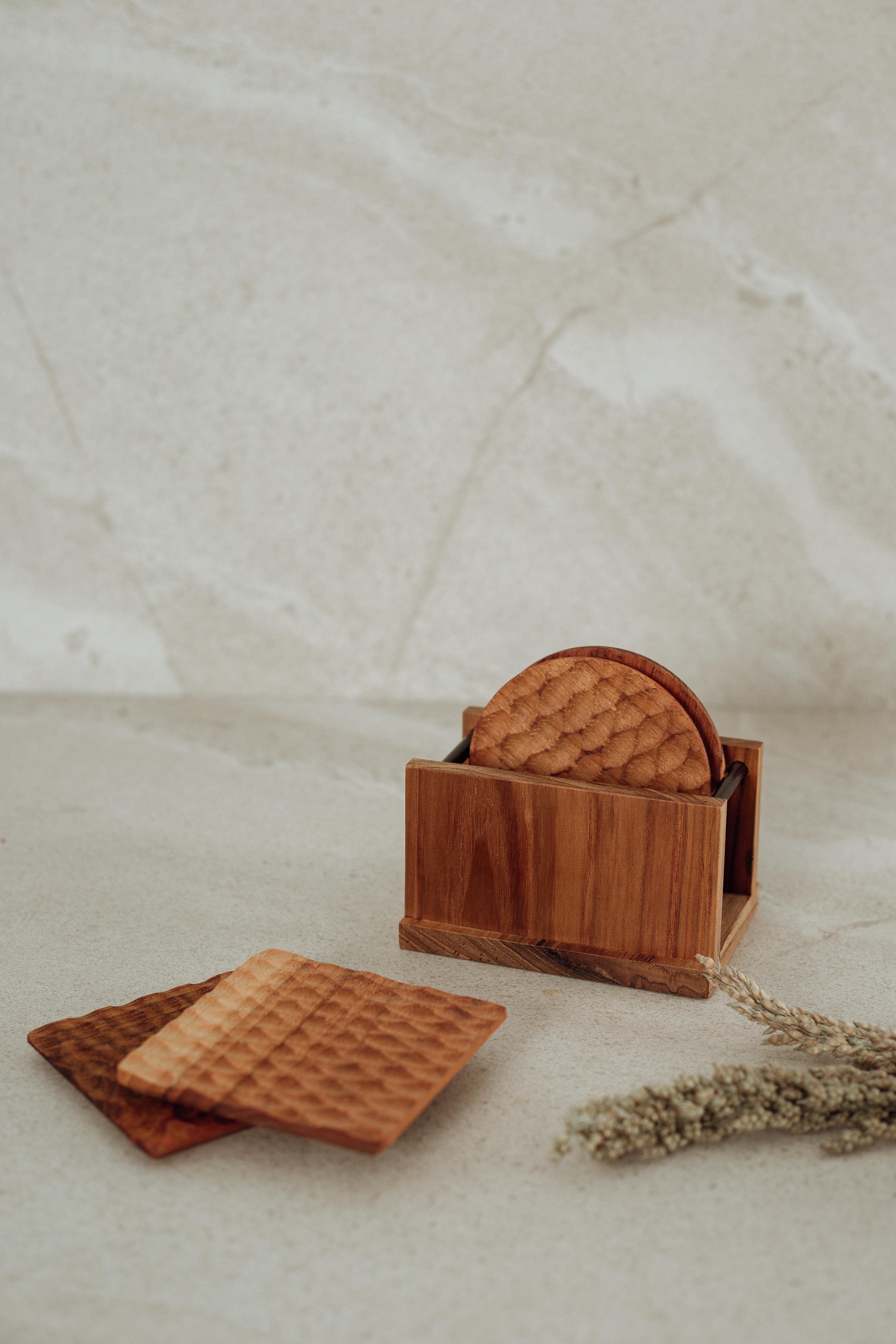 Hand-Carved Teak Coaster Collection