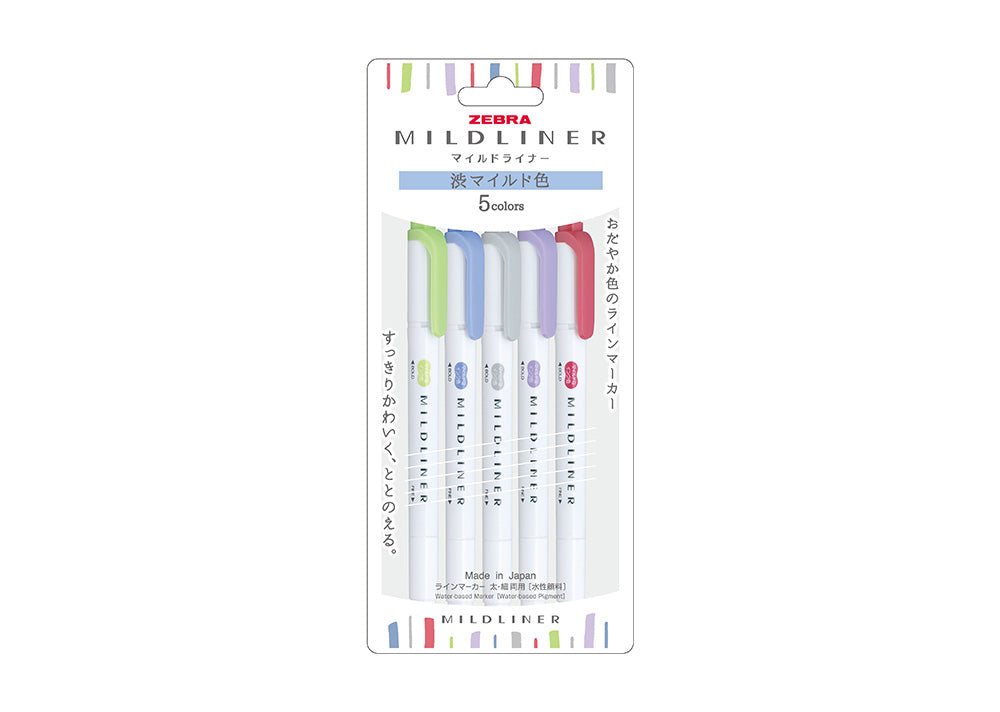 Zebra Mildliner Double-Ended Highlighter - Cool Set (5 pcs)