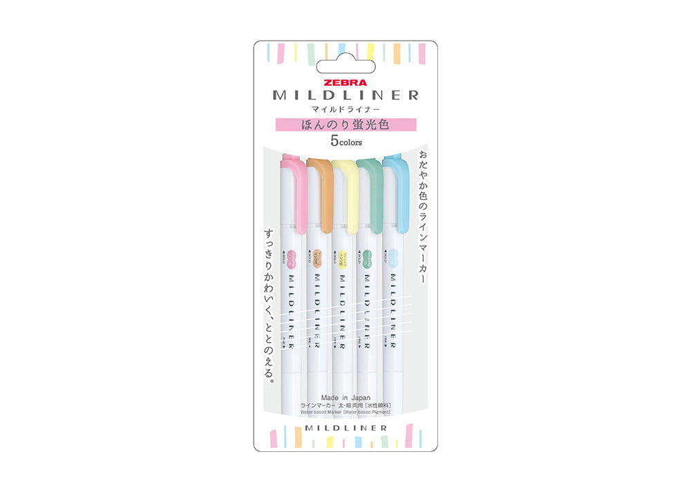 Zebra Mildliner Double-Ended Highlighter - Fluorescent Set (5 pcs)