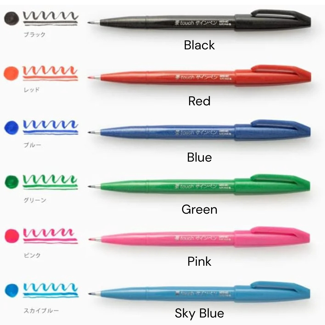 Pentel Touch Brush Sign Pen 6 Color Set A