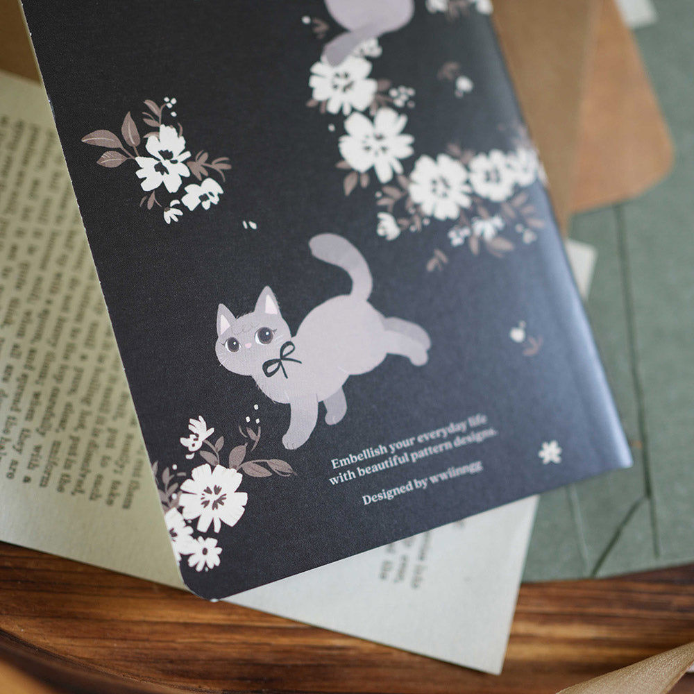 wwiinngg Slim Thread-Bound Notebook (Blank Pages) - Dancing Cats