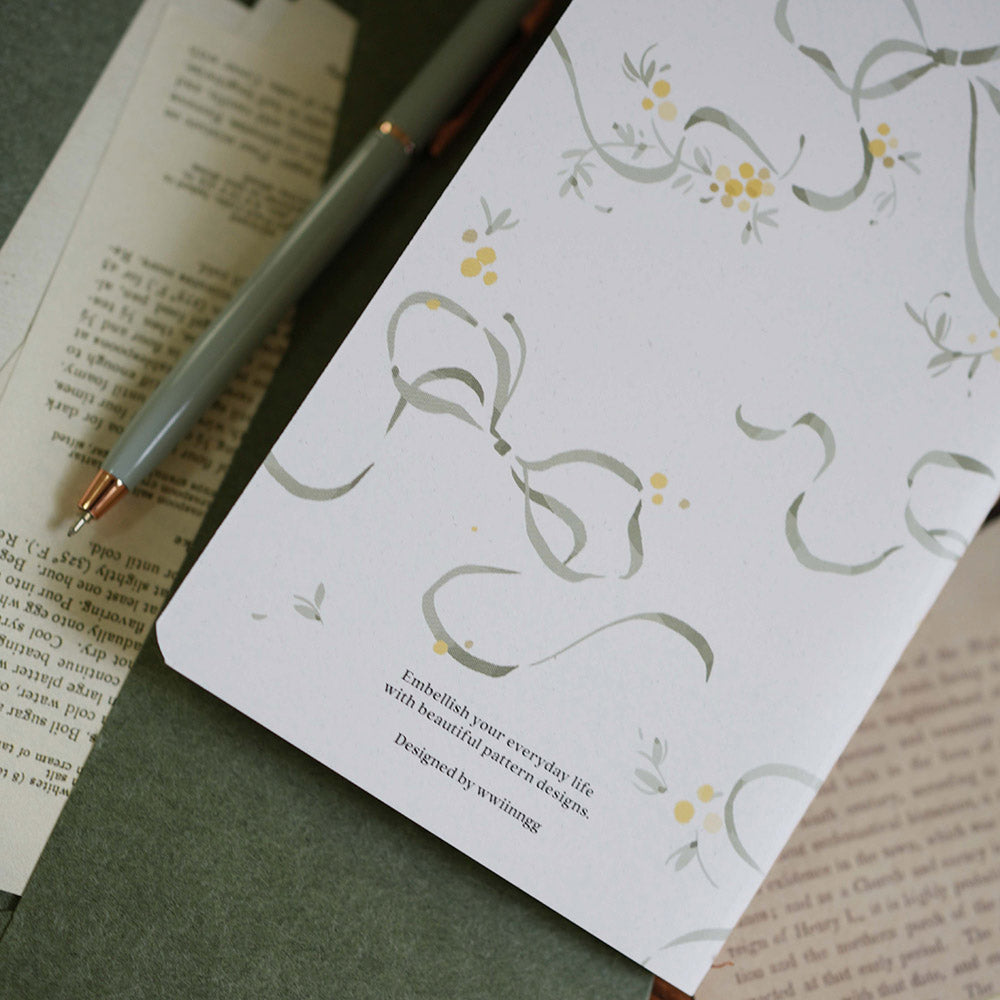 wwiinngg Slim Thread-Bound Notebook (Blank Pages) - Green Ribbon